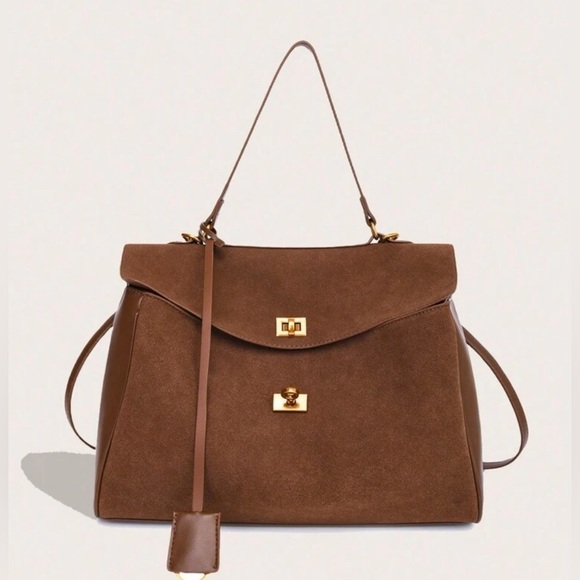 Luxe Chic Brown Tote Bag with Gold Accents ✨✨🔥🔥🔥 New - Picture 2 of 6